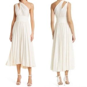 La Ligne Helena one shoulder ivory midi dress size medium Grecian style bubble
